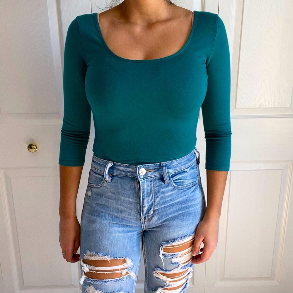 Charlotte Russe 3/4 Sleeve Green Size: M